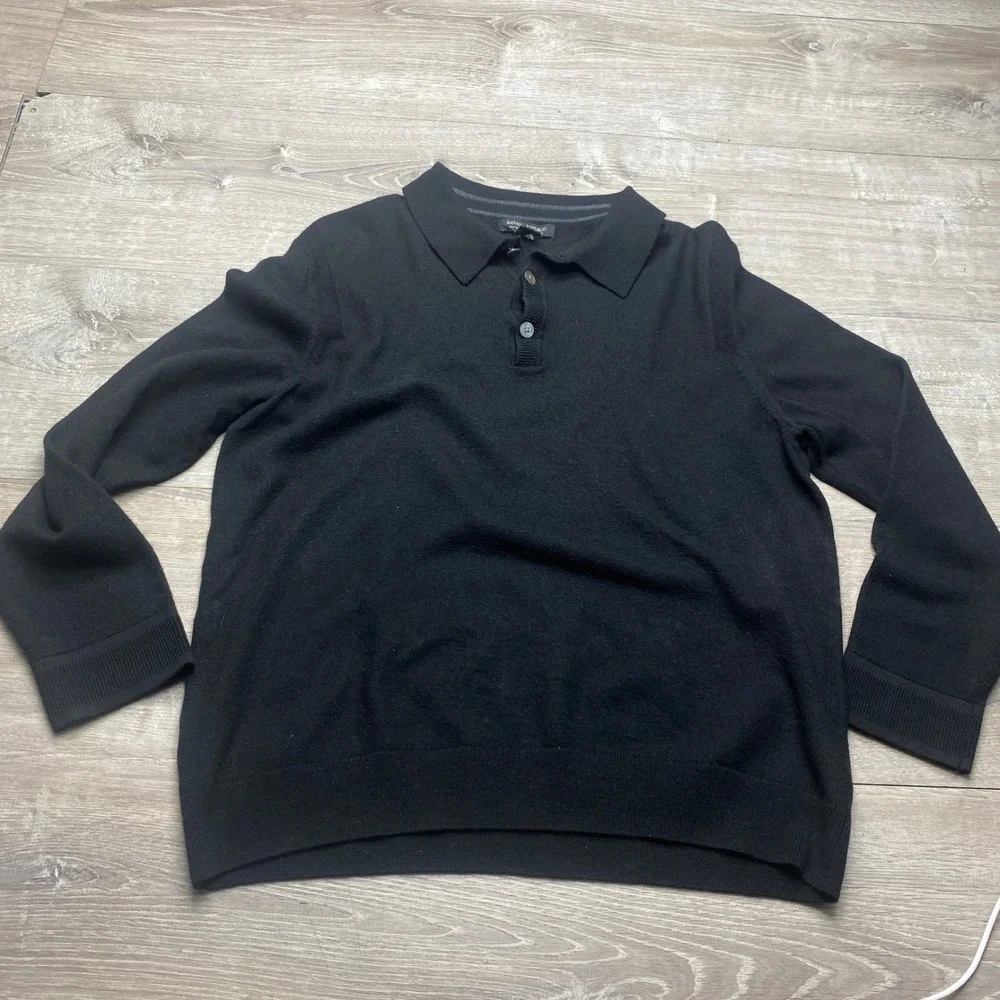 Banana Republic Polo Sweater Mens XL‎ Extra Fine Merino Wool Black Long Sleeve
